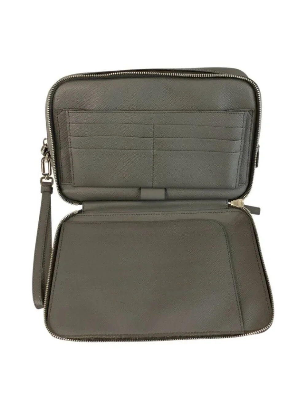 Prada Saffiano Gray Silver Leather Clutch - Picture 8 of 9